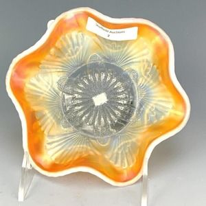 Dugan marigold carnival glass opal flower and fan design sauce bowl